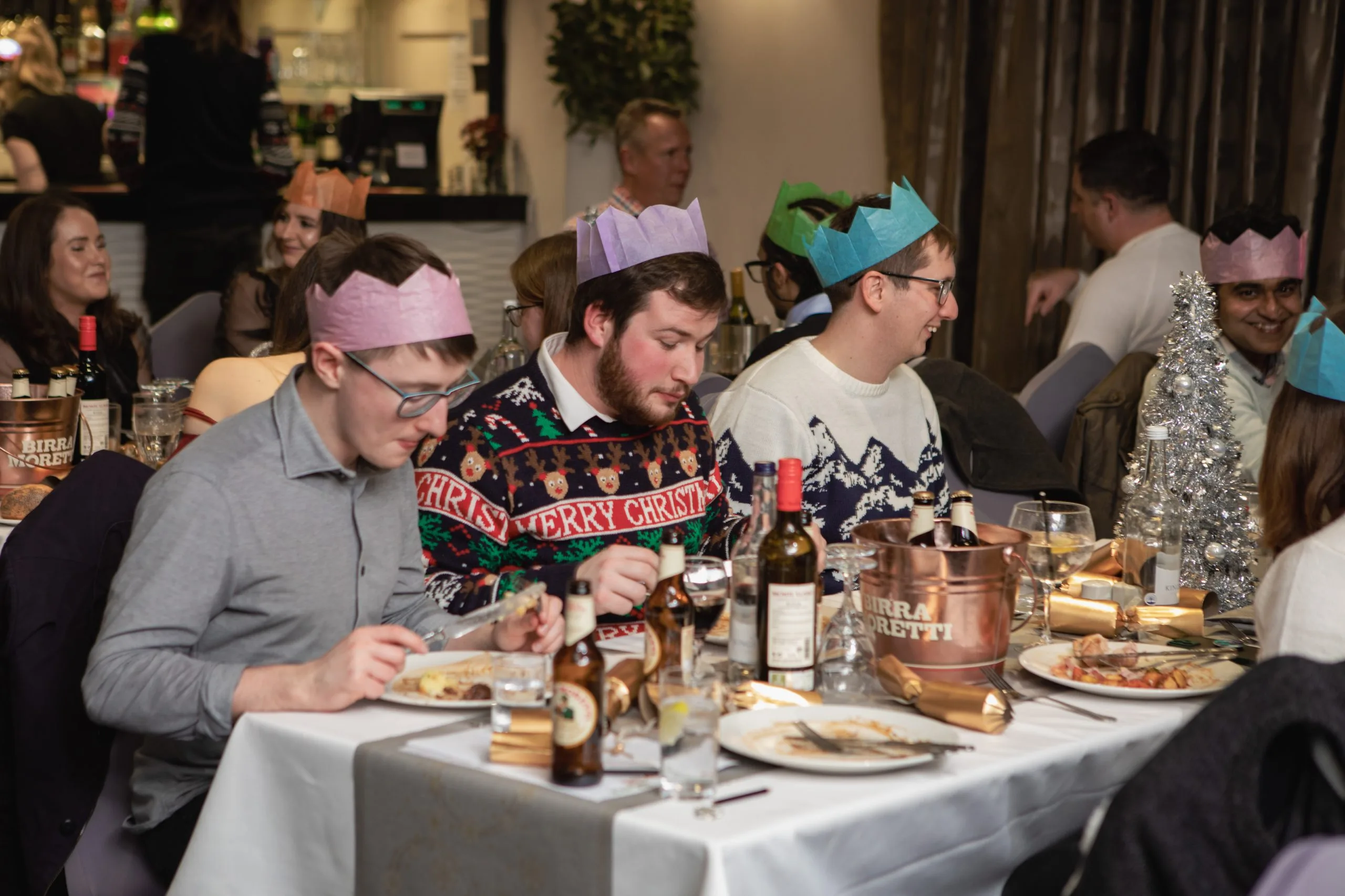 group eating a festive christmas party venue in milton keynes
