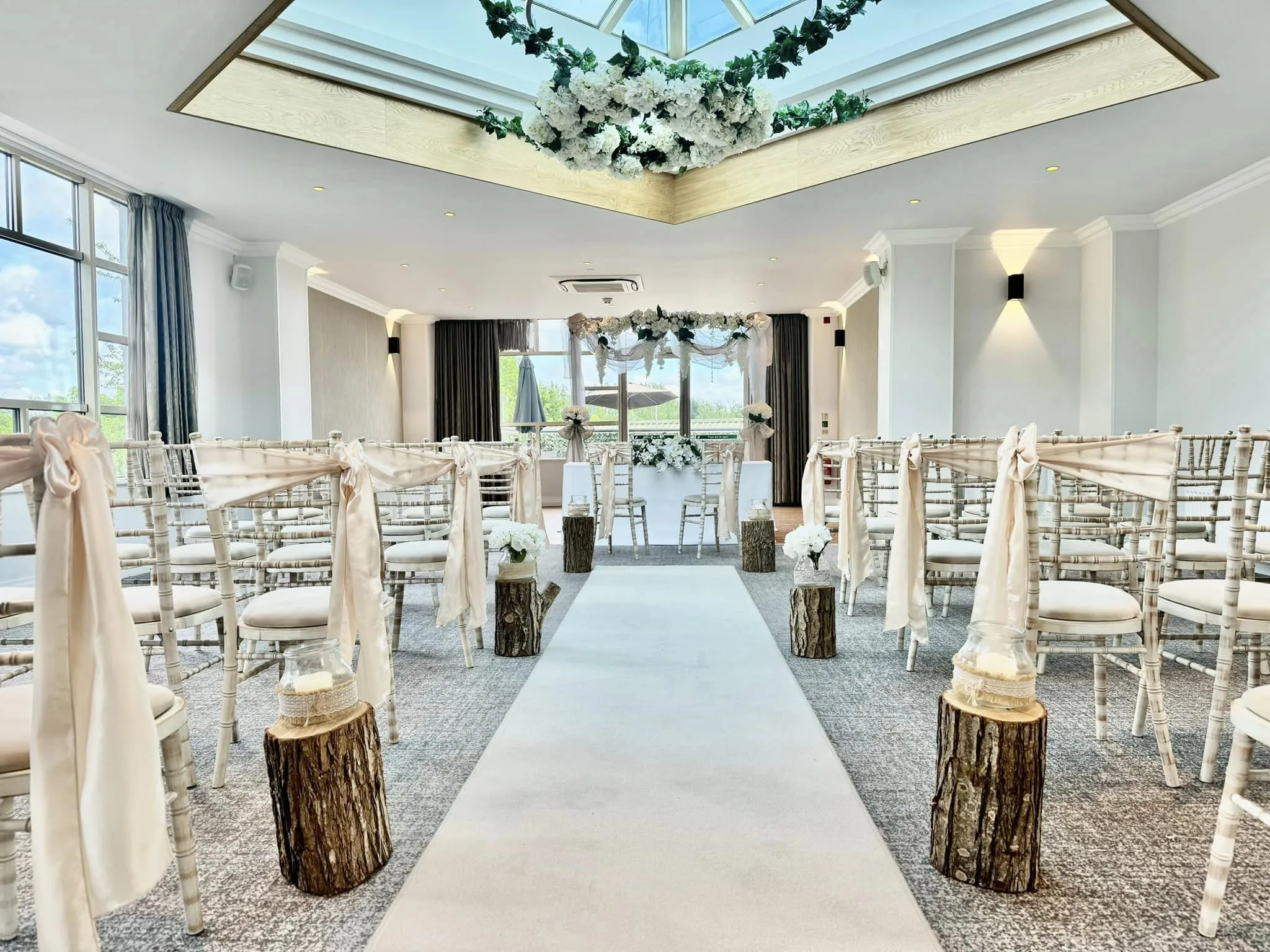 gorgeous wedding venue with white decorations at a wedding wedding ceremony in milton keynes