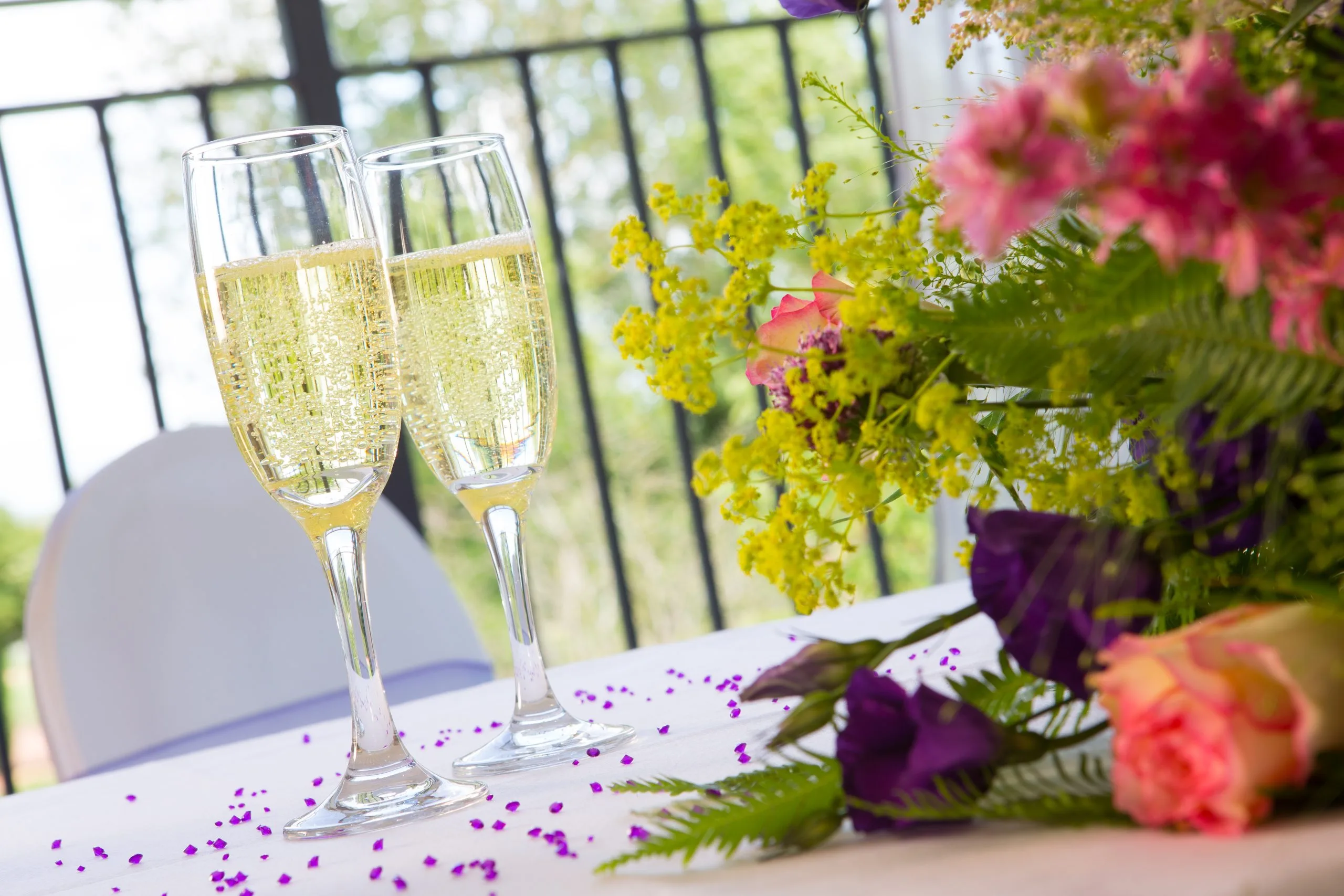 two glasses of prosecco at a wedding venue in milton keynes