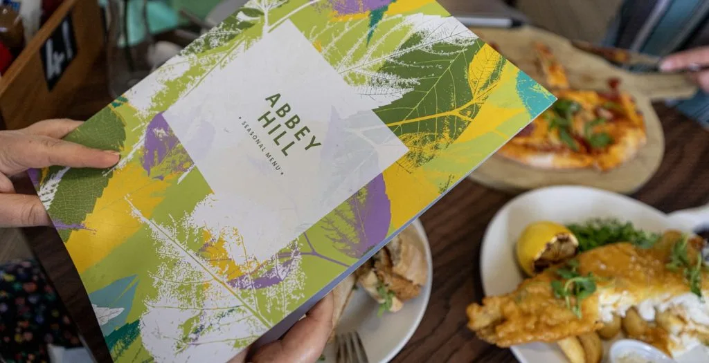 menu cover at a resturant in milton keynes called abbey hill